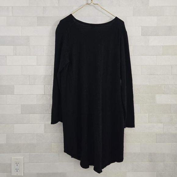 Eileen Fisher 100% Merino Wool V-neck Tunic Dress Top Long Sleeve Solid Black XL - Picture 7 of 7